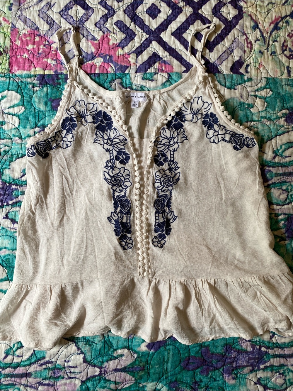 love on a hanger Cream Camisole with Navy Floral Embroidery